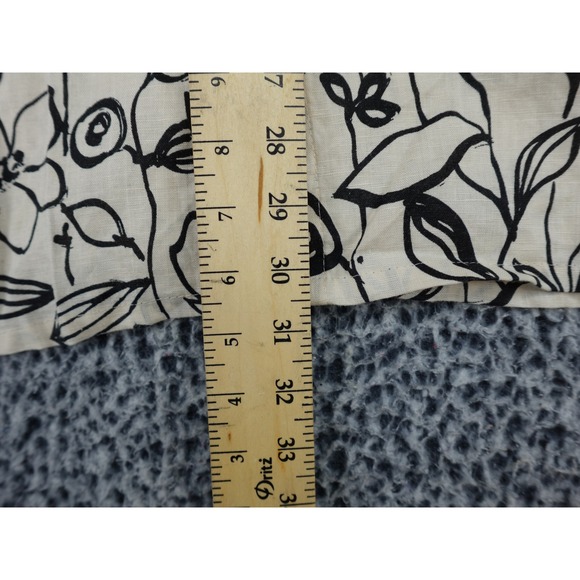 Carole Little Woman 3X Cream Black Floral 100% Linen Button Up Shirt 3/4 Sleeve - Picture 7 of 10